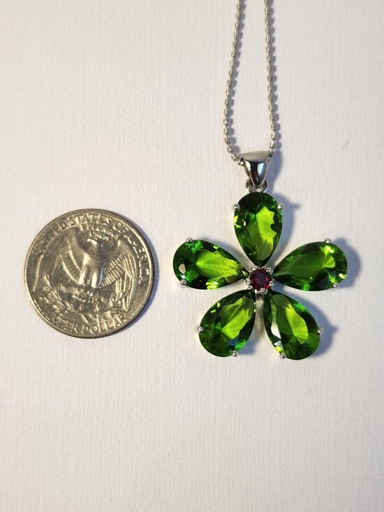 Very VTG 925 Peridot & Garnet Daisy Pendant 18" Necklace by C^A Château d'Argent - Picture 8 of 11